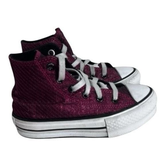 Converse Platform Lift Girls Purple Shimmering Sneakers Size 12Y Hi Top Lace Up - Picture 11 of 11